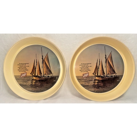 Schlitz Other - Vintage Schlitz Beer Serving Trays Schooner Sailboat 13" Bar Advertising